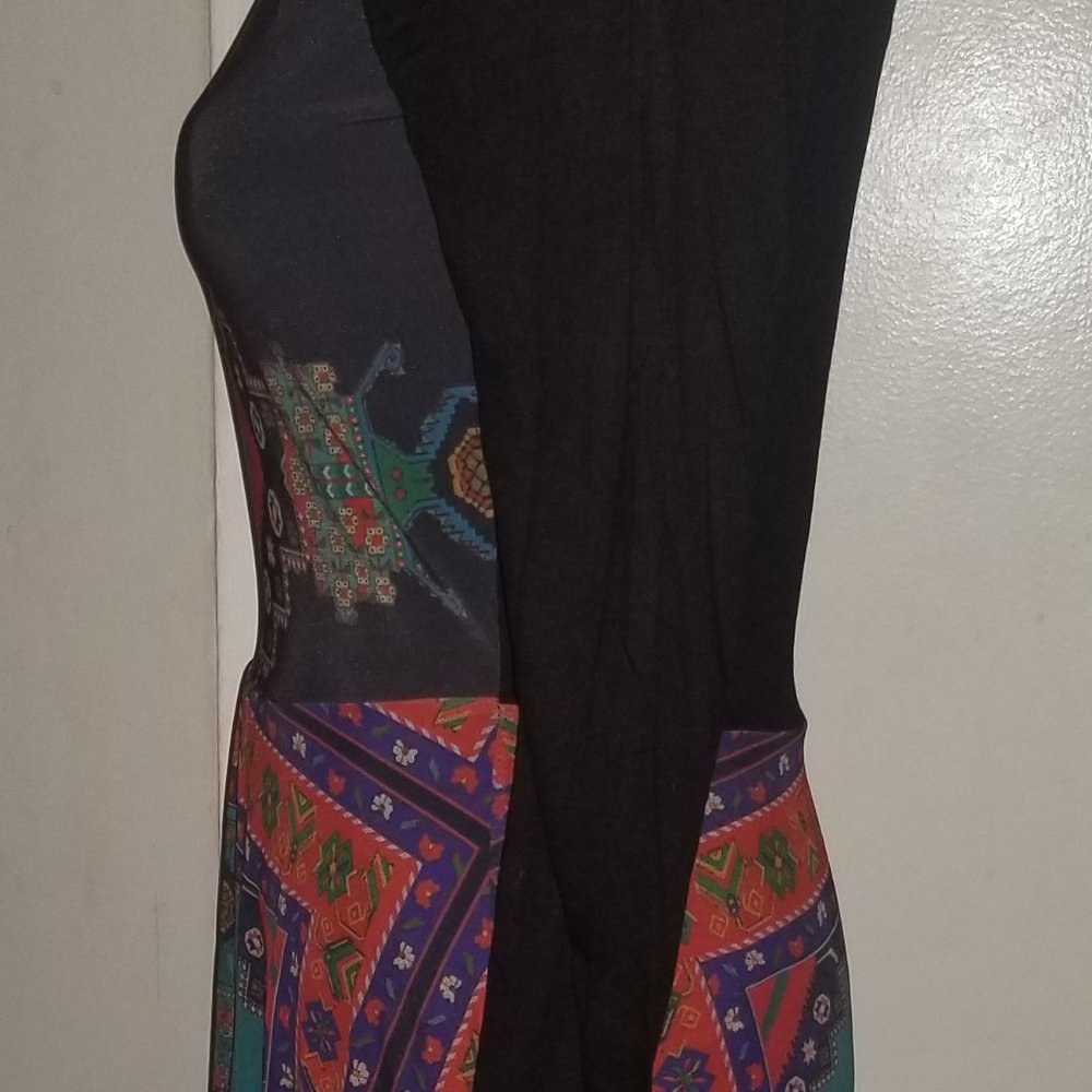 Desigual Black Long-Sleeve Midi Dress with Teal and Red Geometric Print - Picture 5 of 6
